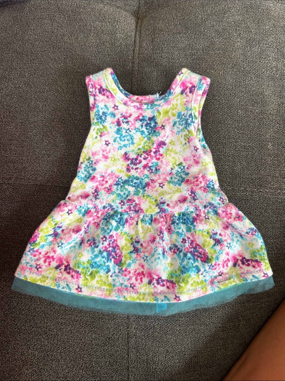 American Girl Floral Peplum Dress in Pink Blue Green